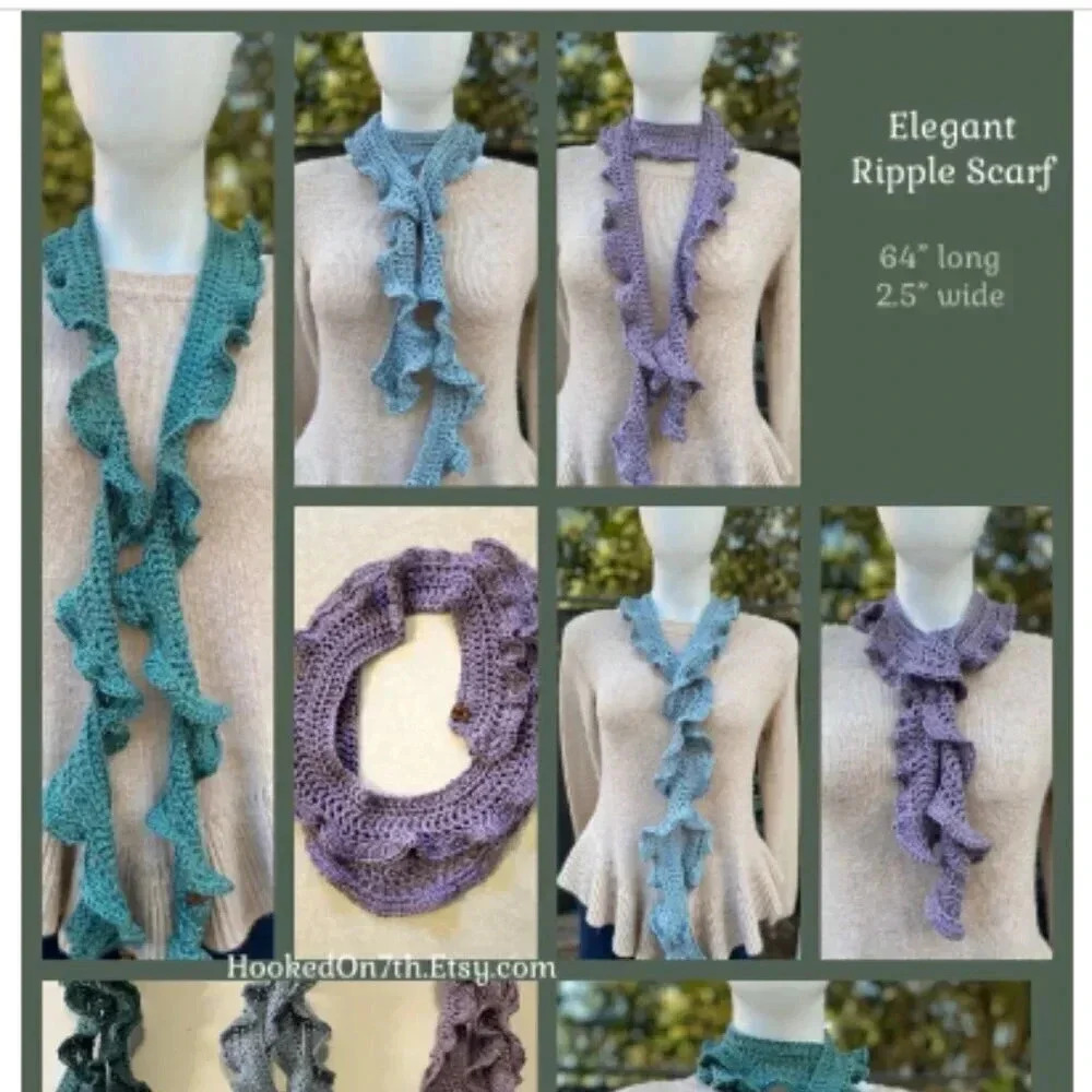 Soft Silky Feeling Elegant Ripple Accessory Scarf Blue Green Lavender Purple
